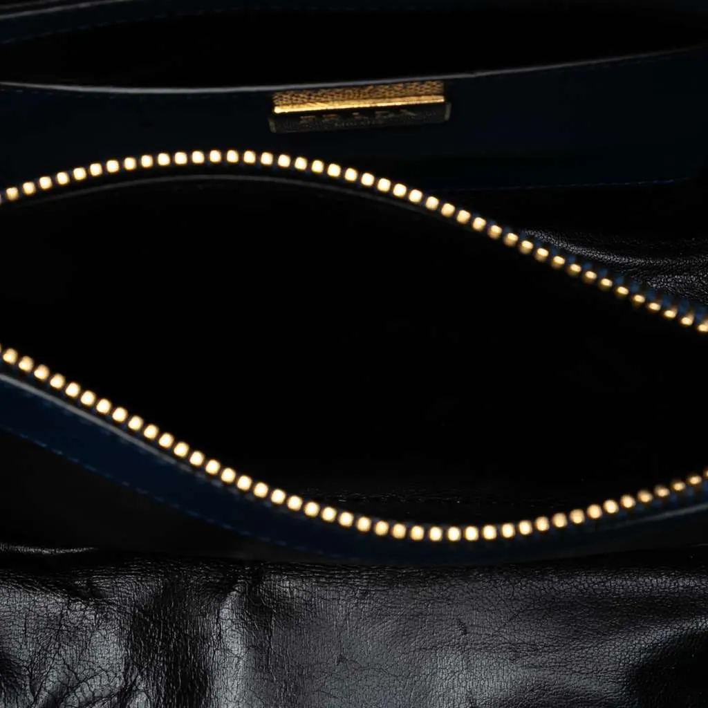 Prada Studded Saffiano Cuir Promenade Satchel Blue Leather Good - Model View