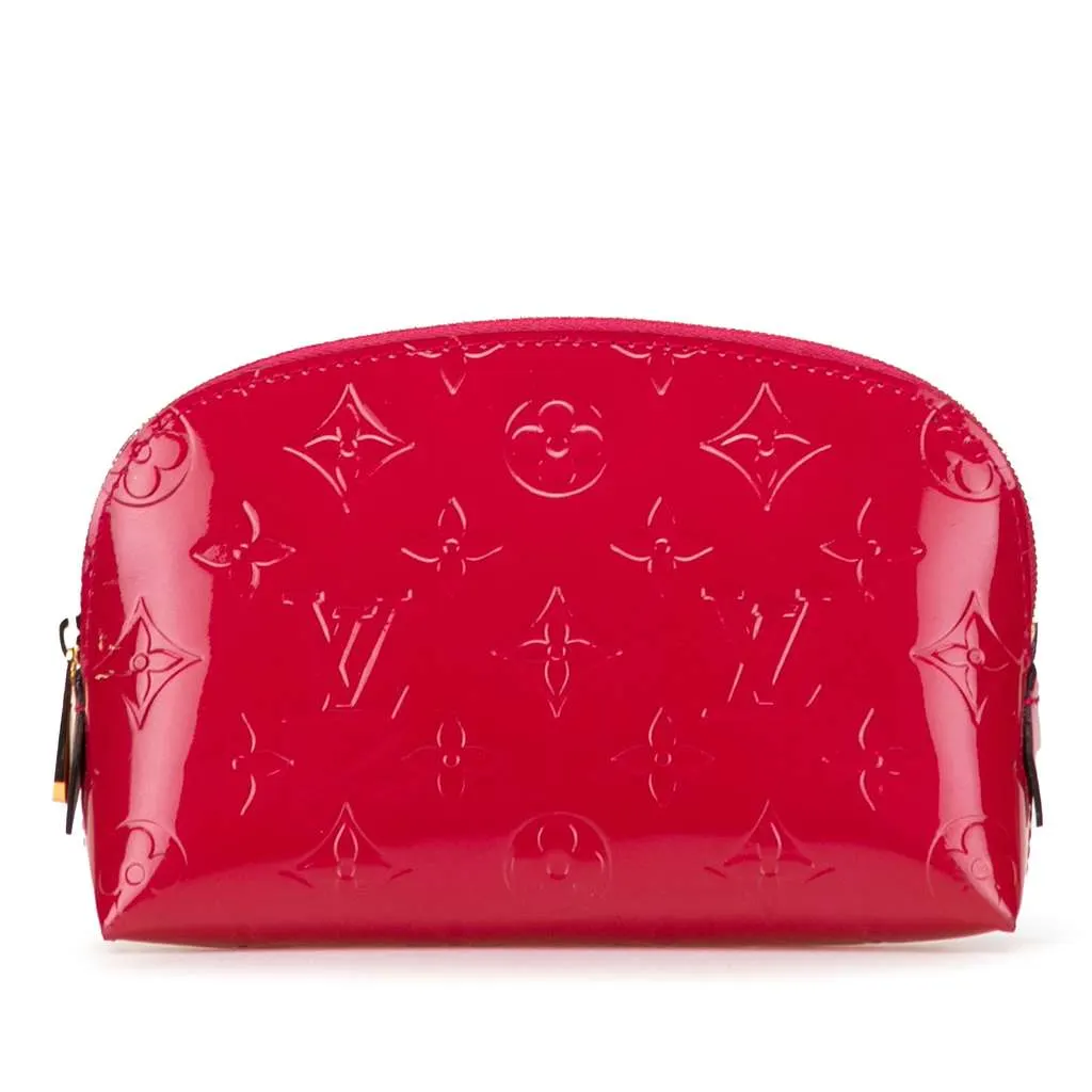 Louis Vuitton Monogram Vernis Cosmetic Pouch Red Leather Good - Front View