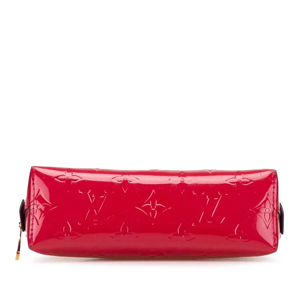Louis Vuitton Monogram Vernis Cosmetic Pouch Red Leather Good - Inside View