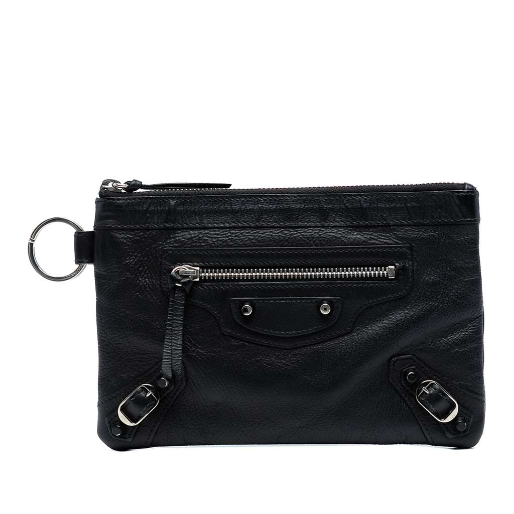 Balenciaga Lambskin Motocross Classic Clip Zip Pouch