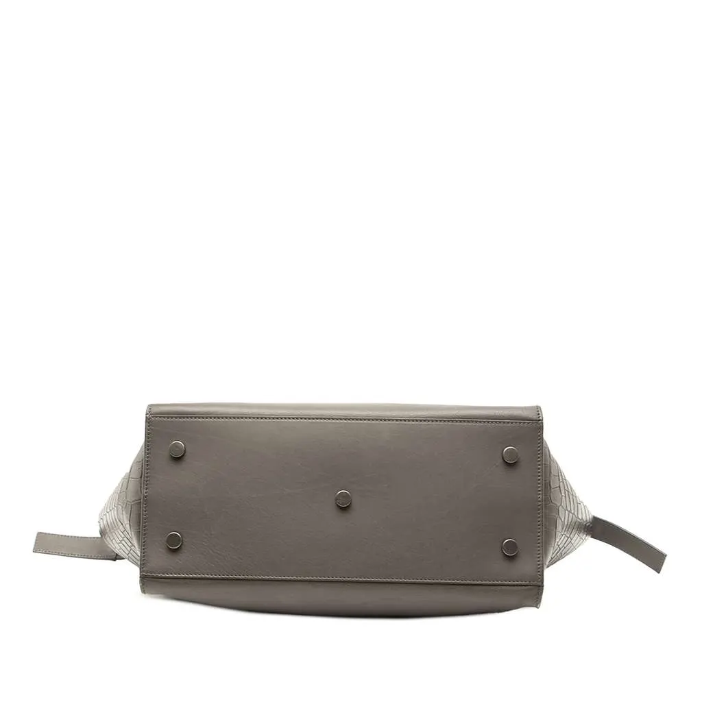 Saint Laurent Small Croc Embossed Trimmed Leather Downtown Cabas Satchel Grey Leather Good - Inside View