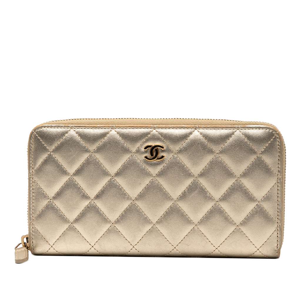 Chanel Quilted Metallic Lambskin Zip Around Long Wallet