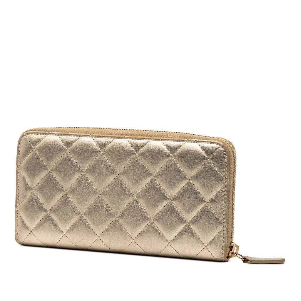 Chanel Quilted Metallic Lambskin Zip Around Long Wallet - 2