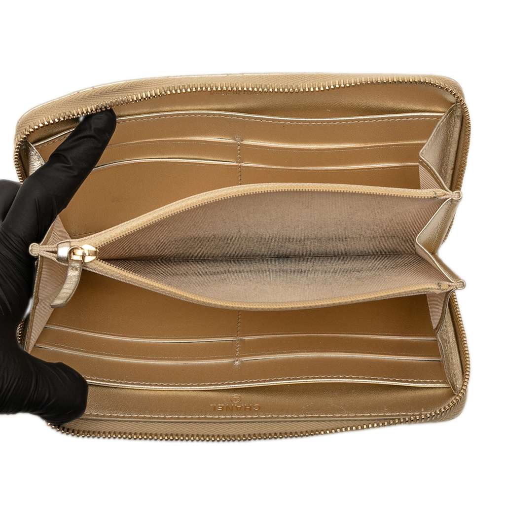 Chanel Quilted Metallic Lambskin Zip Around Long Wallet - 4