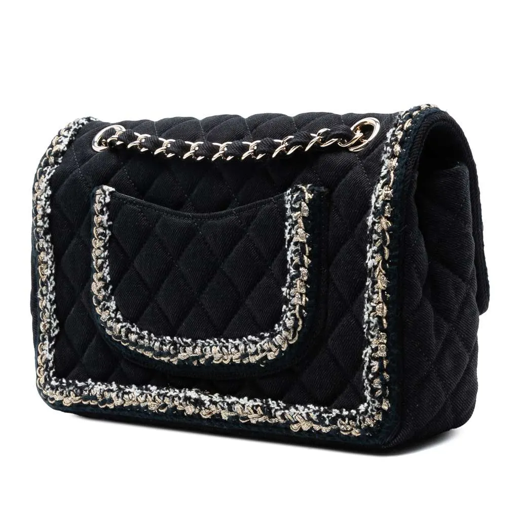 Chanel Medium Classic Denim Braided Single Flap Black Denim Very good - Back View