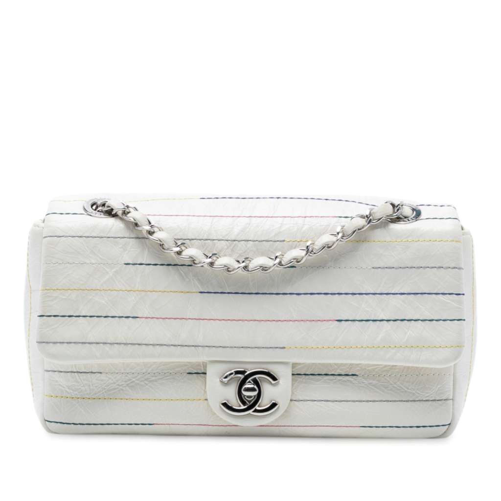 Chanel Distressed Calfskin Straight Line Stitch Flap