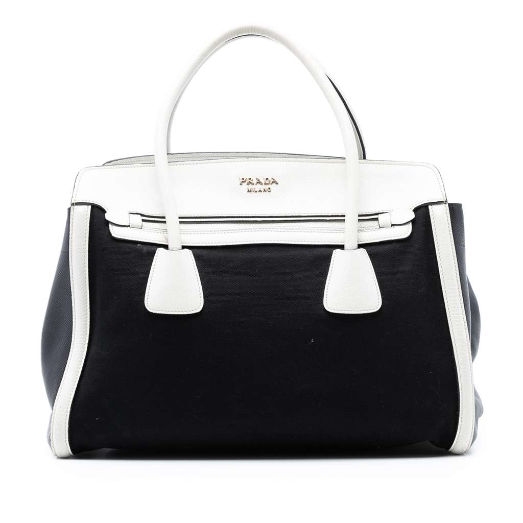 Prada Saffiano Trimmed Canvas Satchel