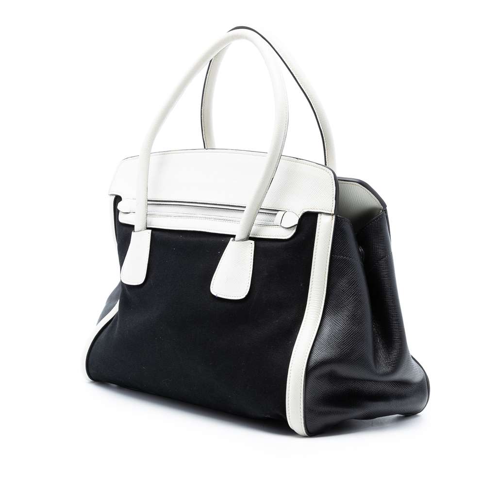 Prada Saffiano Trimmed Canvas Satchel - 2