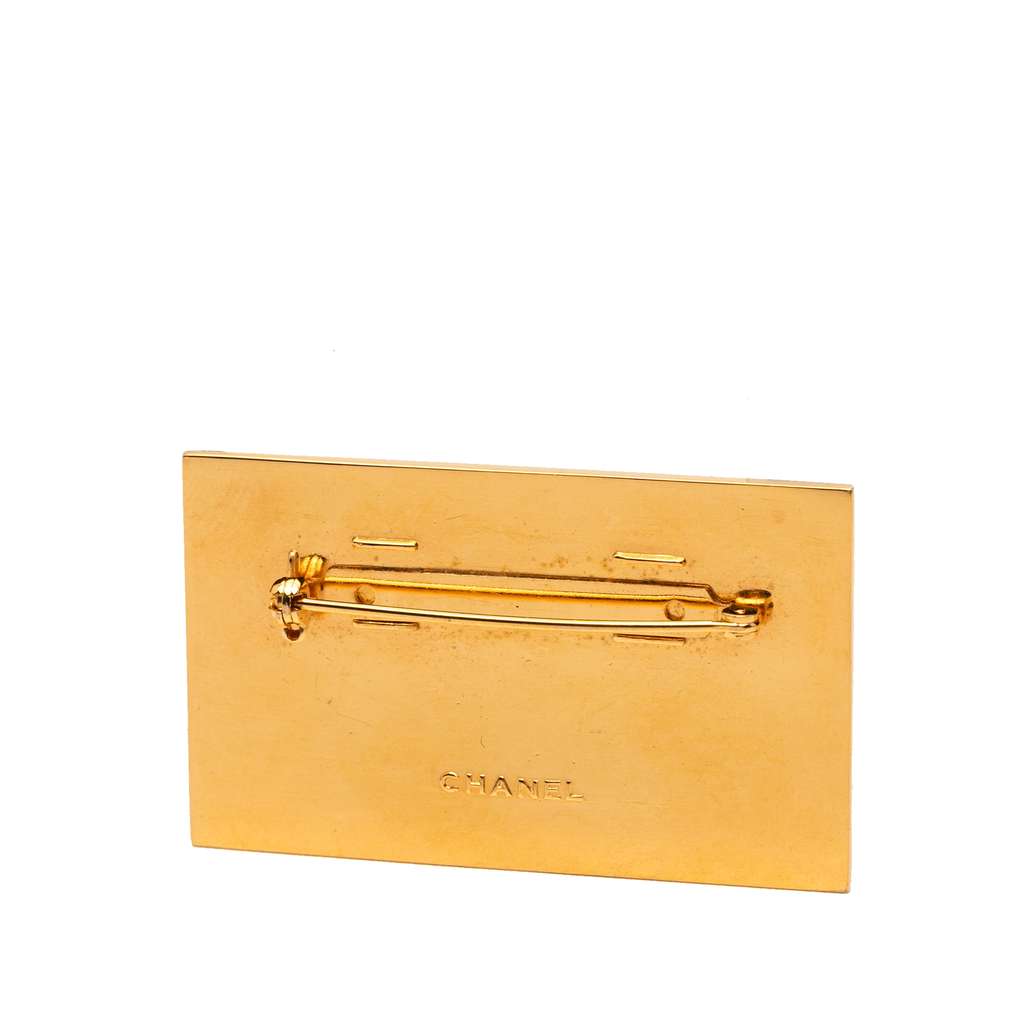 Chanel Gold Plated Logo Plate Brooch - 2
