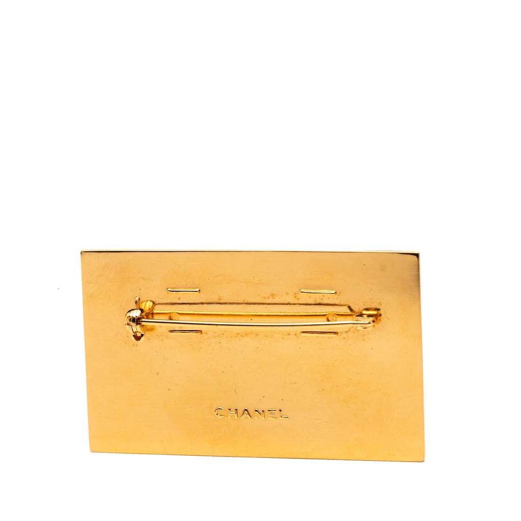 Chanel Gold Plated Logo Plate Brooch - 3