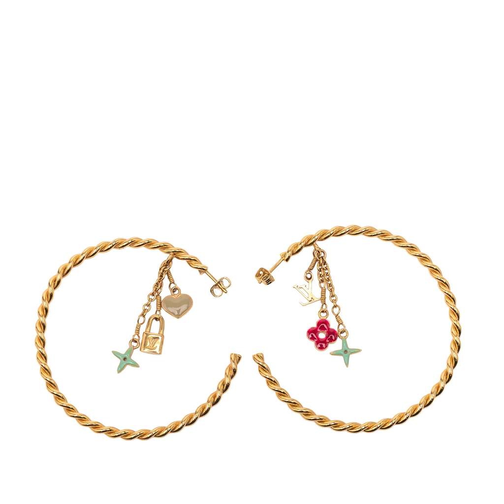 Louis Vuitton Gold Plated Enamel Sweet Monogram Hoop Earrings - 2