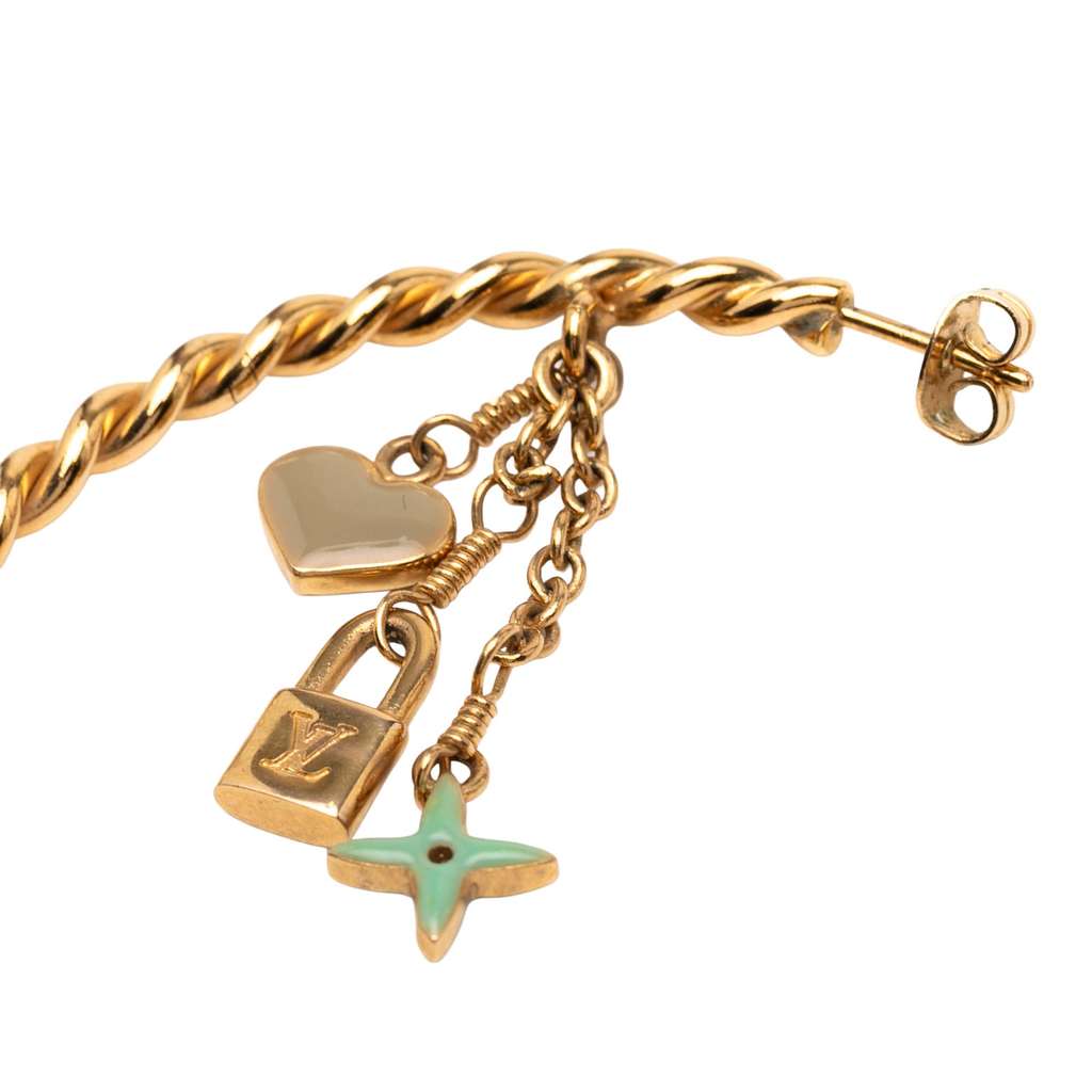 Louis Vuitton Gold Plated Enamel Sweet Monogram Hoop Earrings - 4