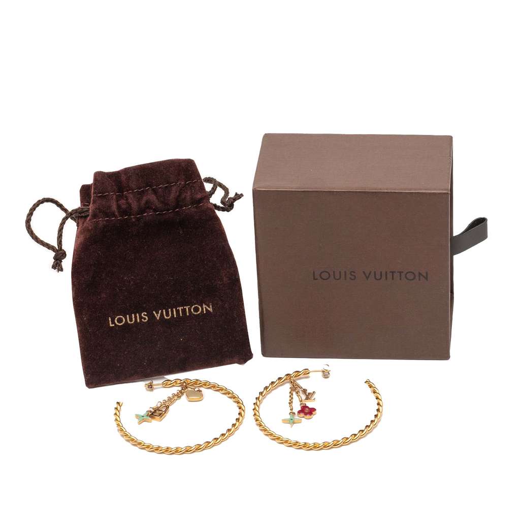 Louis Vuitton Gold Plated Enamel Sweet Monogram Hoop Earrings - 5