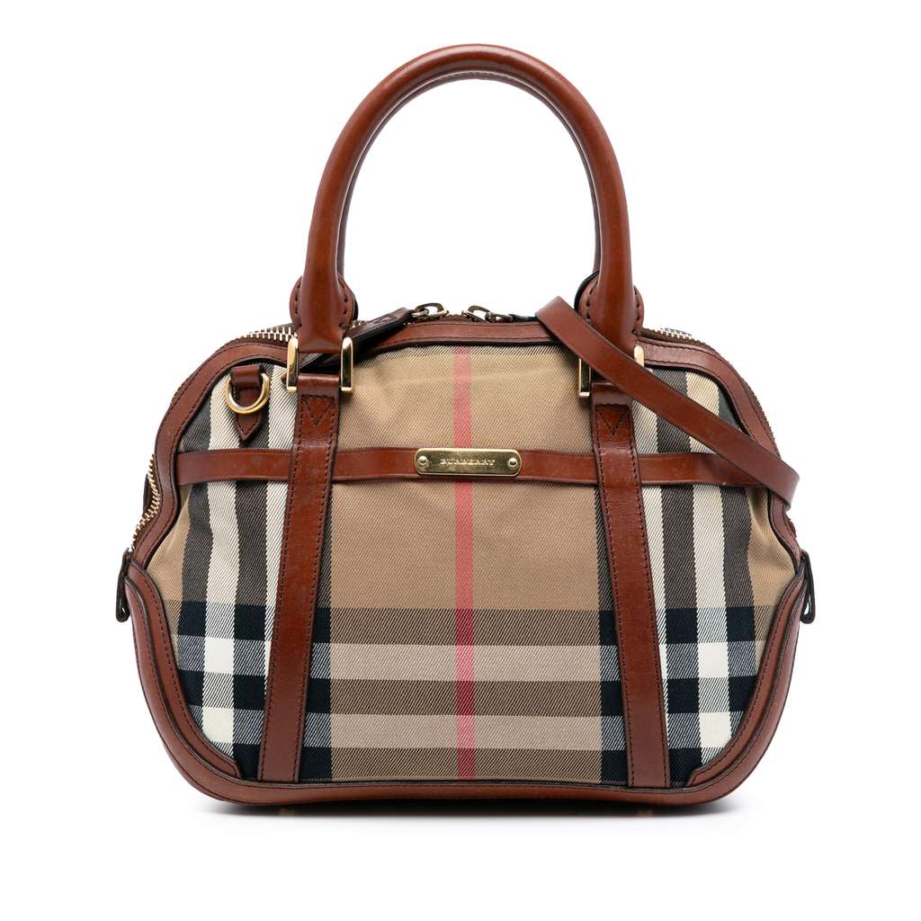 Burberry Small Leather Trimmed House Check Canvas Bridle Orchard Satchel