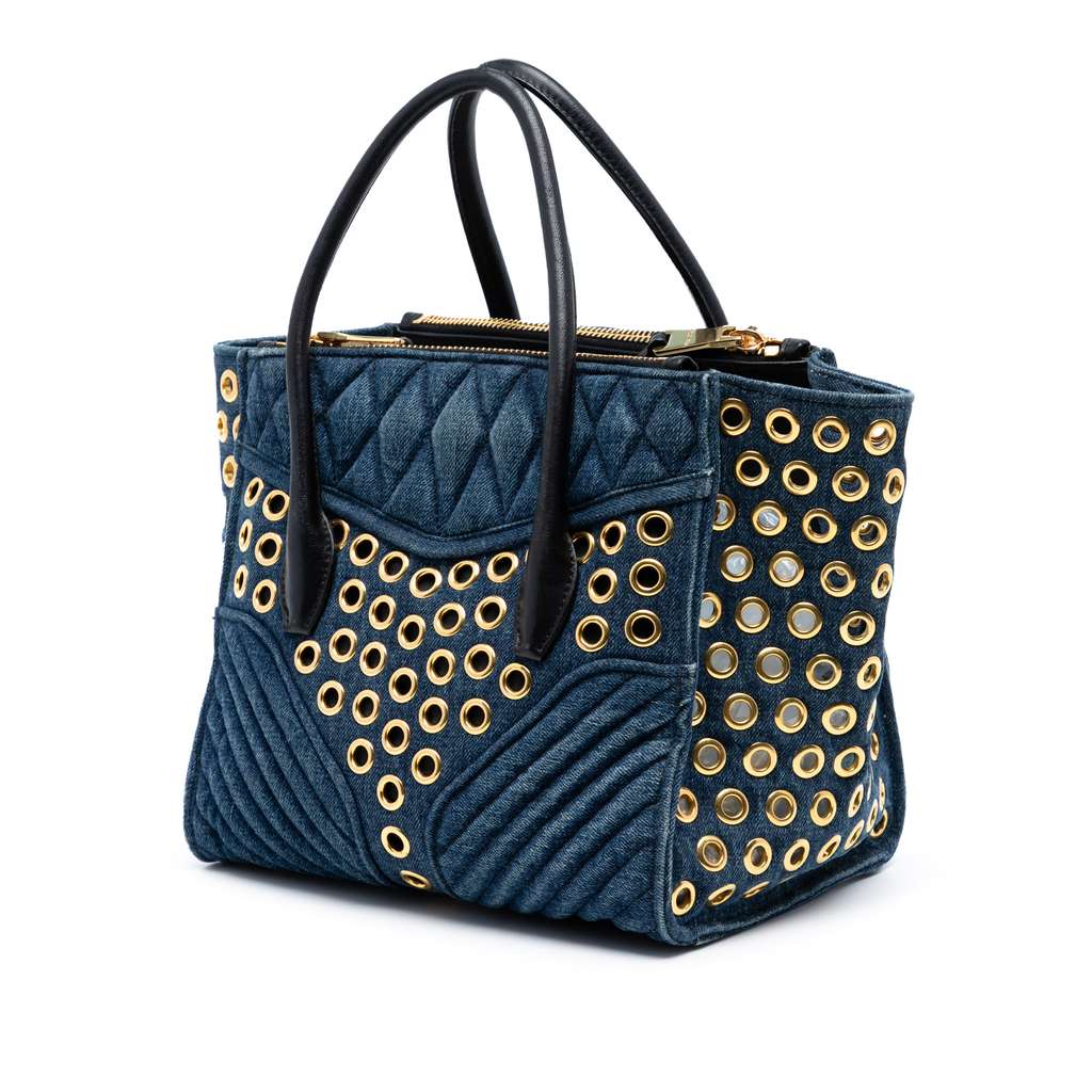 Miu Miu Denim Grommet Biker Twin Pocket Tote - 2