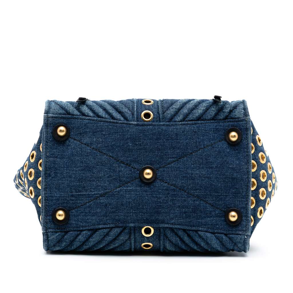 Miu Miu Denim Grommet Biker Twin Pocket Tote - 3
