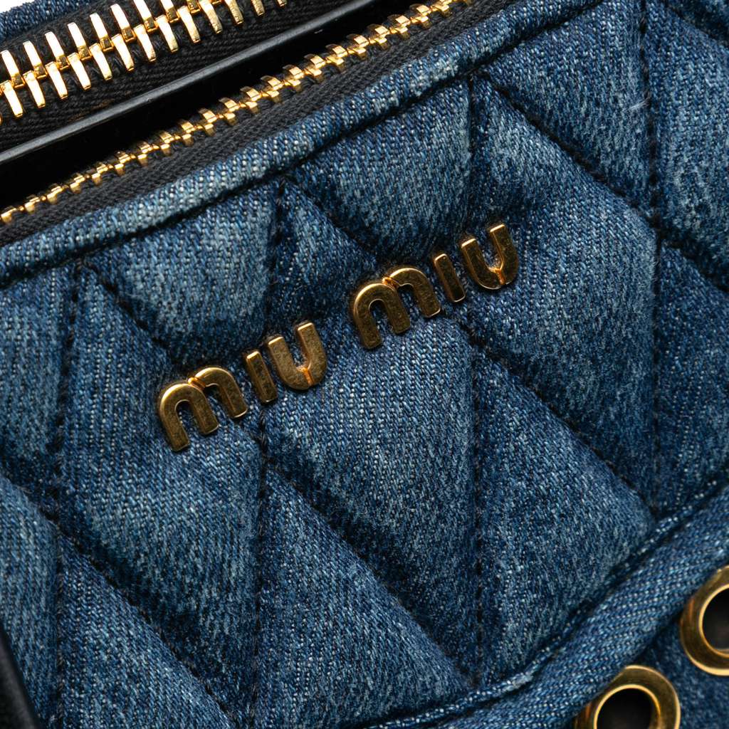 Miu Miu Denim Grommet Biker Twin Pocket Tote - 5