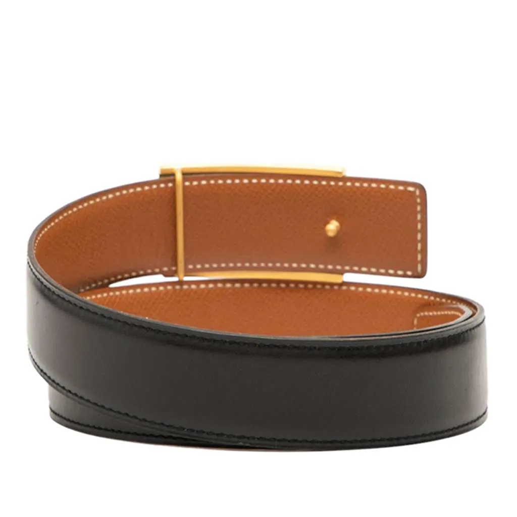 Hermès Box Calf Horse Buckle Belt Black Leather Good - Model View