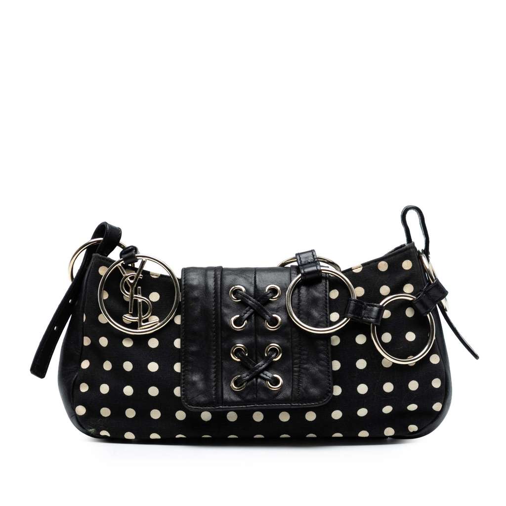 Saint Laurent Polka Dot Print Canvas Saharienne Shoulder Bag