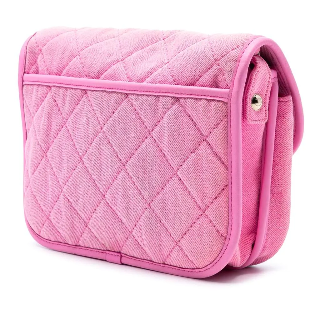 Chanel Small CC Quilted Denim Messenger Flap Pink Denim Very good - Back View