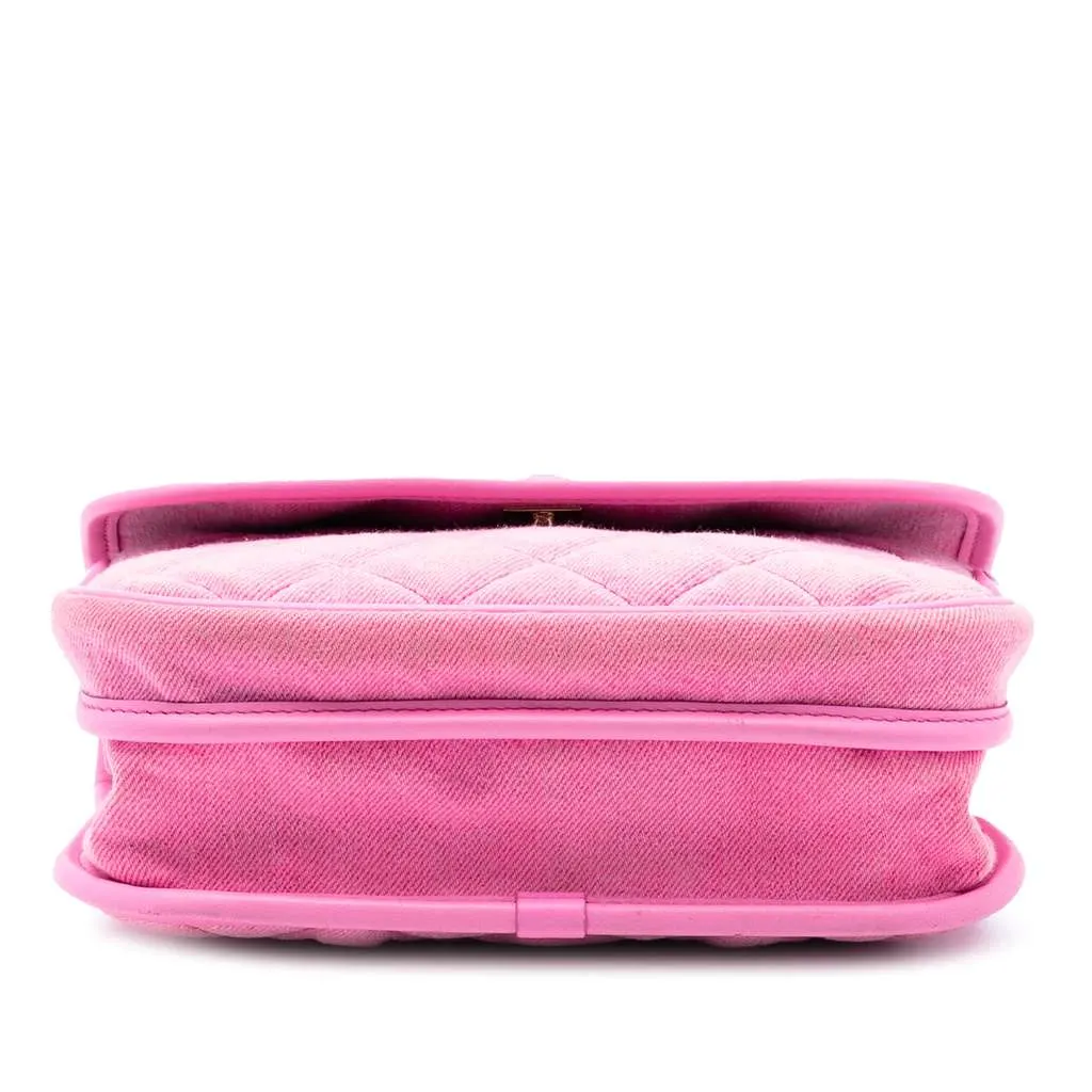 Chanel Small CC Quilted Denim Messenger Flap Pink Denim Very good - Inside View
