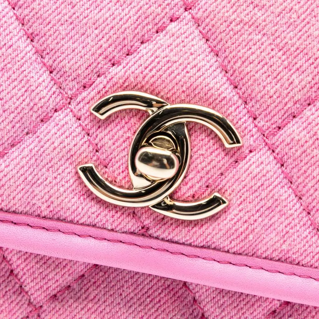 Chanel Small CC Quilted Denim Messenger Flap Pink Denim Very good - Box View