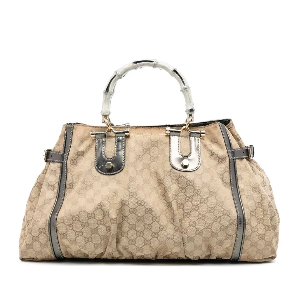 Gucci GG Canvas Bamboo Dialux Pop Tote Brown Canvas Good - Front View