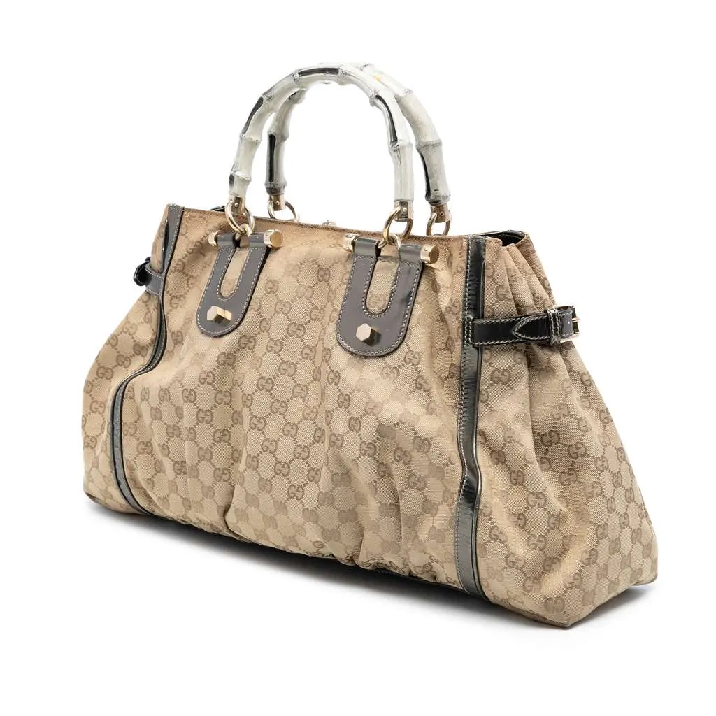 Gucci GG Canvas Bamboo Dialux Pop Tote Brown Canvas Good - Back View