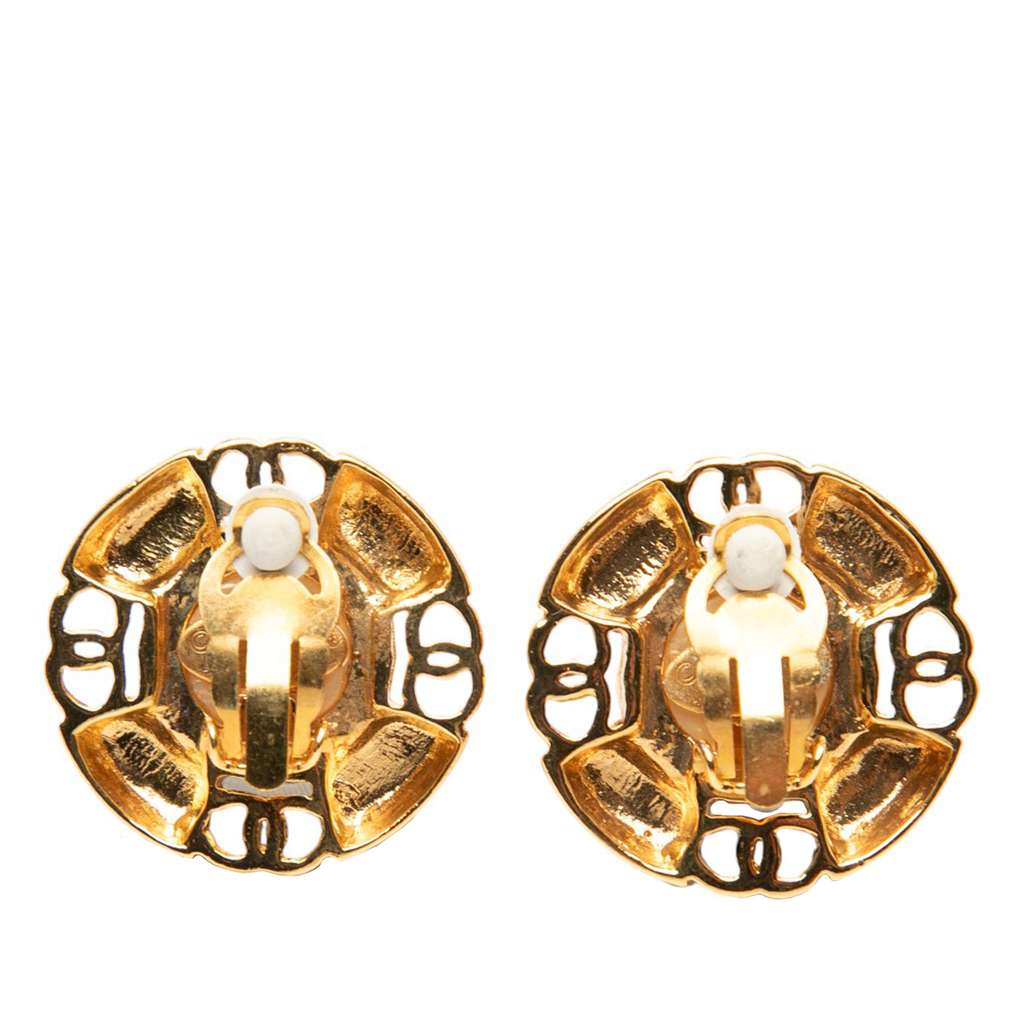 Chanel Gold Plated CC Faux Pearl Clip On Earrings - 2