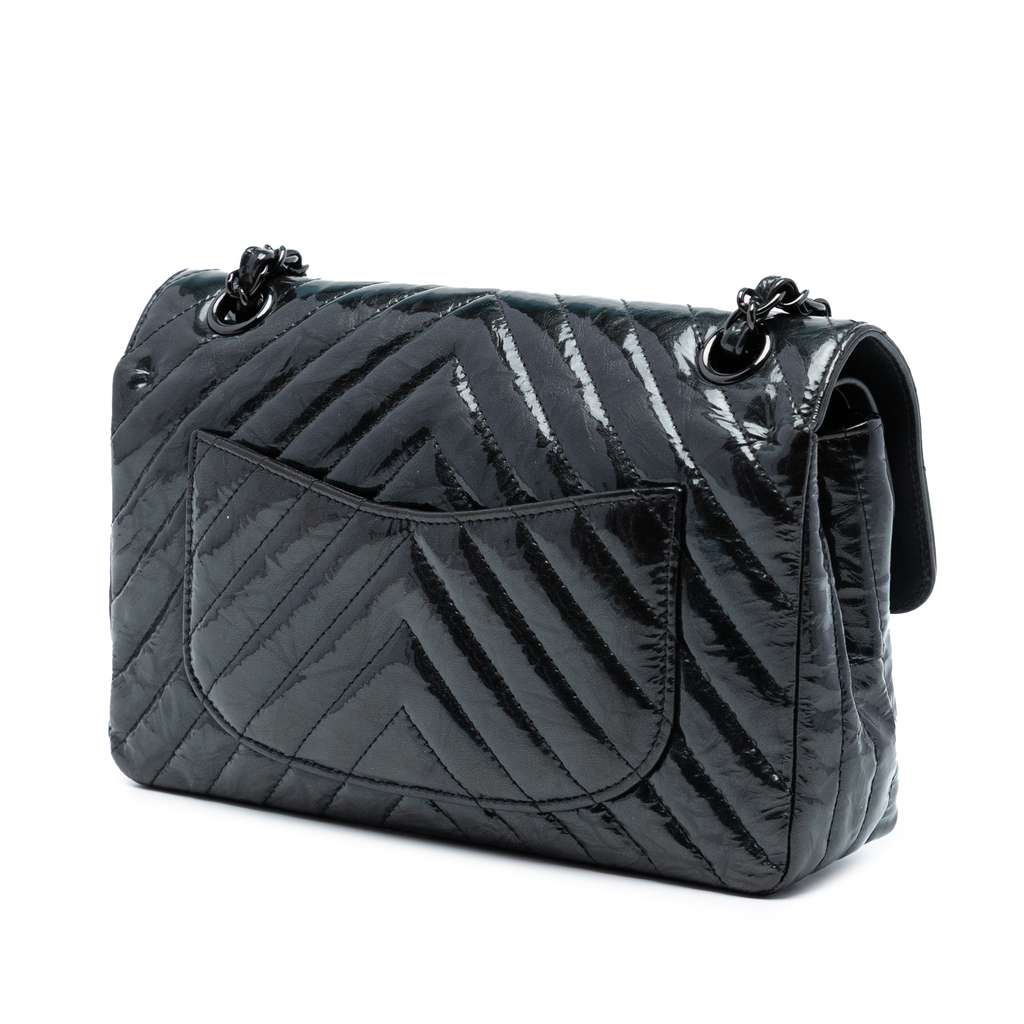 Chanel Small Classic Chevron Patent So Black Double Flap - 2