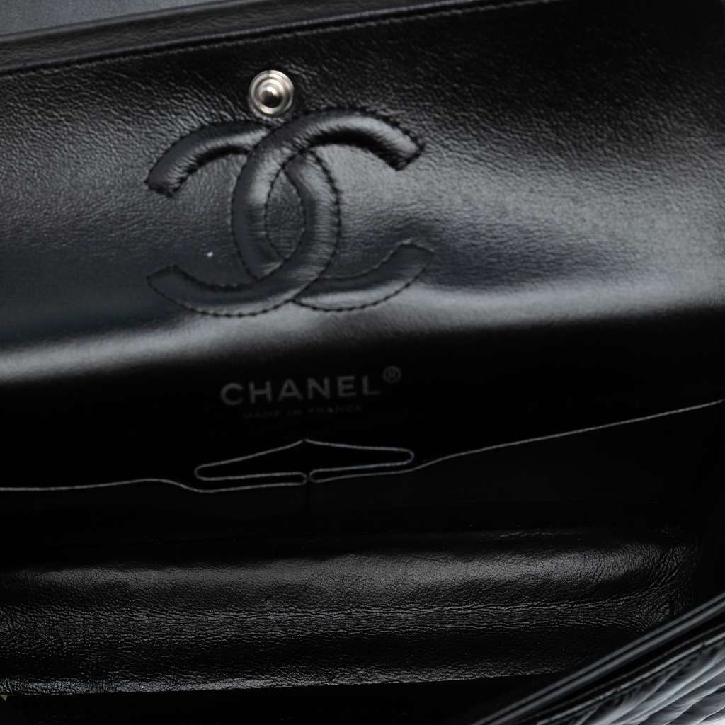 Chanel Small Classic Chevron Patent So Black Double Flap - 4