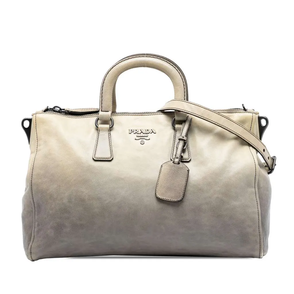 Prada Glace Calf Ombre Leather Satchel Brown Leather Very good - Front View