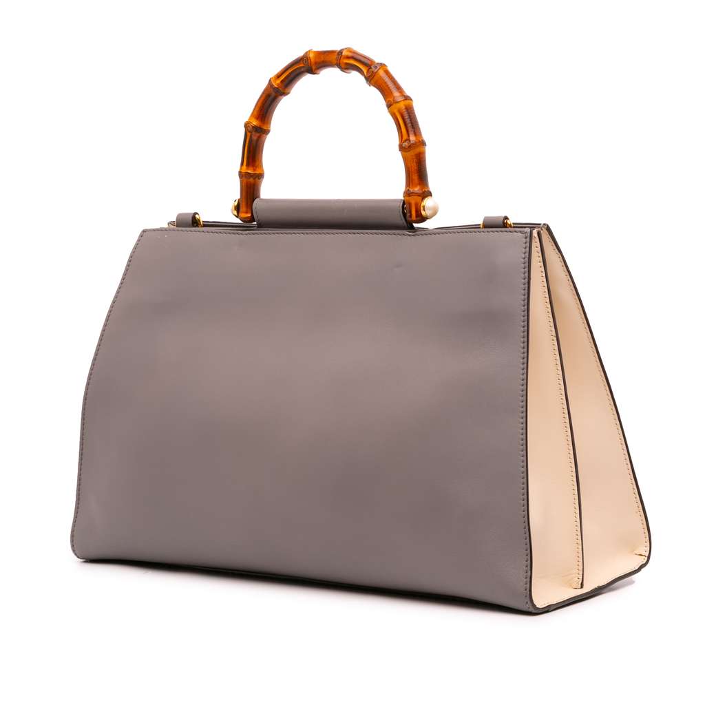 Gucci Medium Leather Bamboo Nymphaea Satchel - 2