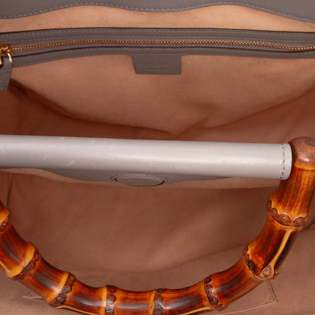 Gucci Medium Leather Bamboo Nymphaea Satchel - 4