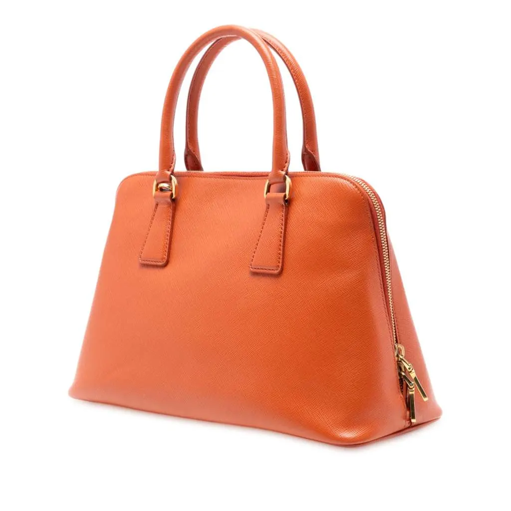 Prada Medium Saffiano Lux Promenade Satchel Orange Leather Good - Back View