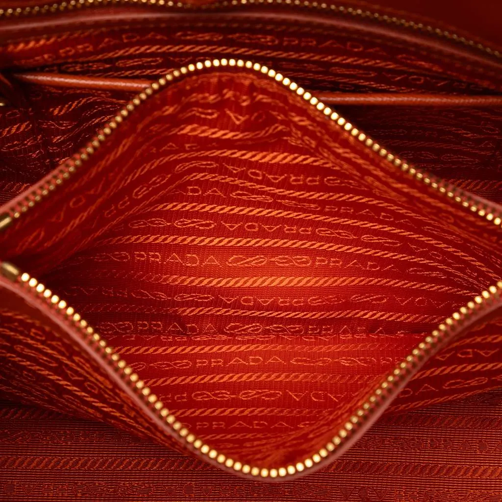 Prada Medium Saffiano Lux Promenade Satchel Orange Leather Good - Model View