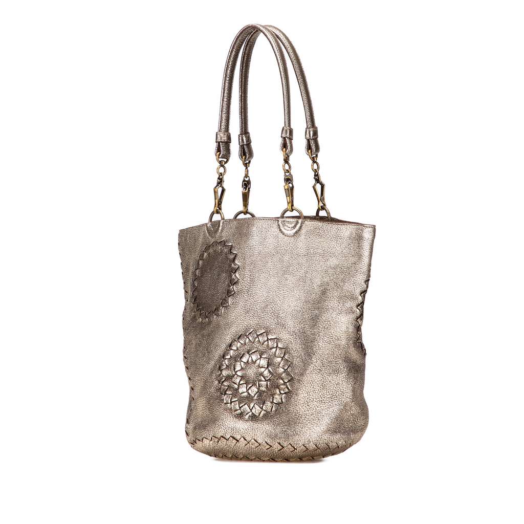 Bottega Veneta Small Metallic Intrecciato Trimmed Cervo Bucket Bag - 2