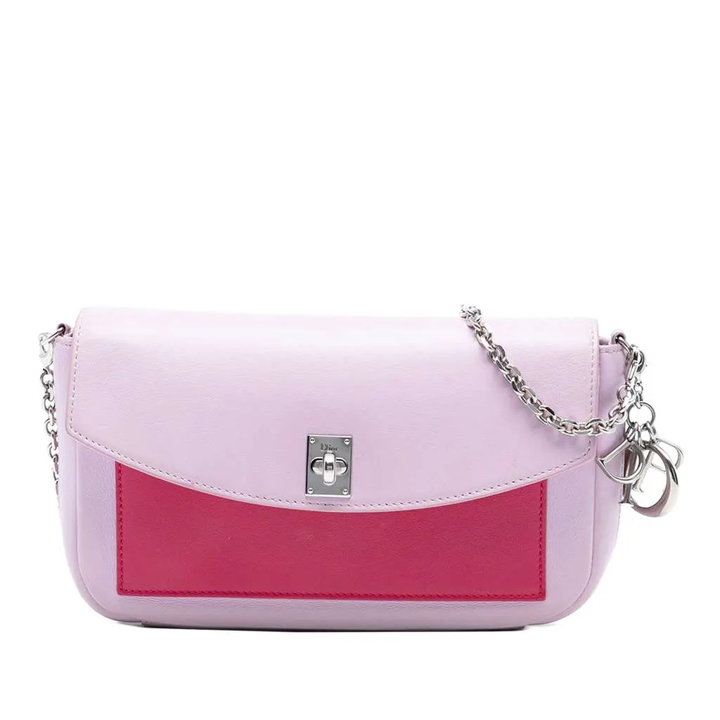 Dior Tricolor Leather Turn Lock Wallet on Chain Pink Leather Very good - Front View