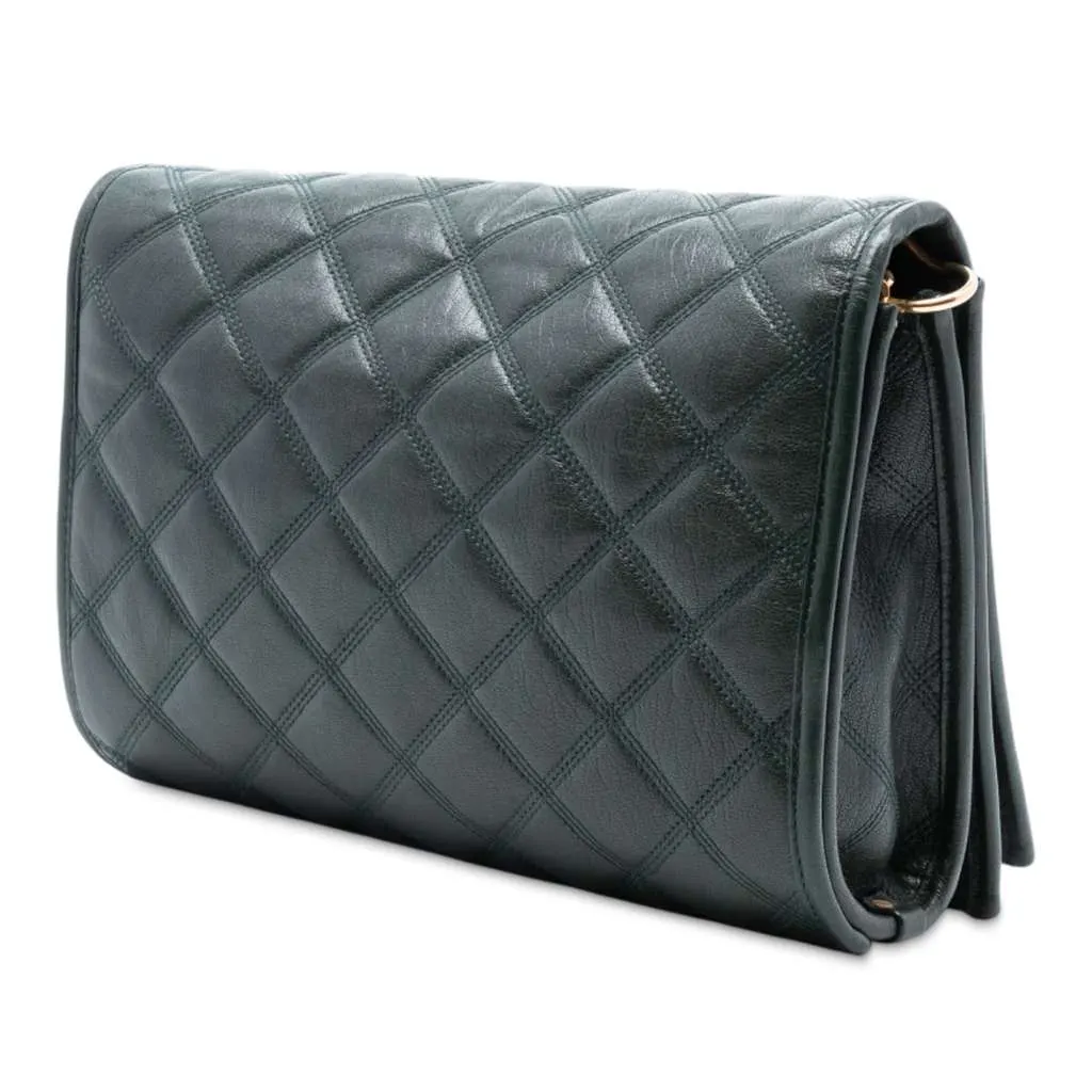 Saint Laurent Small Quilted Lambskin Becky Chain Shoulder Bag Green Leather Good - Back View
