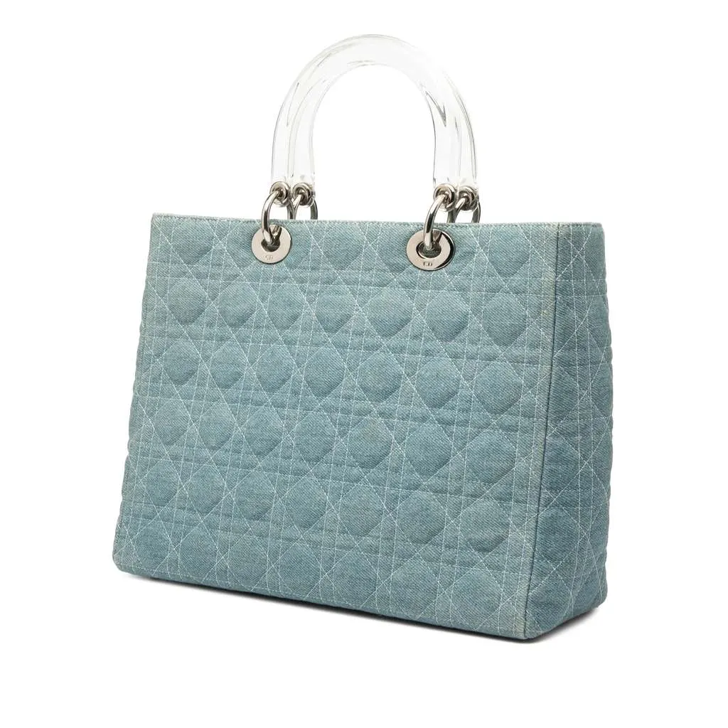 Dior Large Denim Cannage Acrylic Handles Lady Dior Blue Denim Very good - Back View