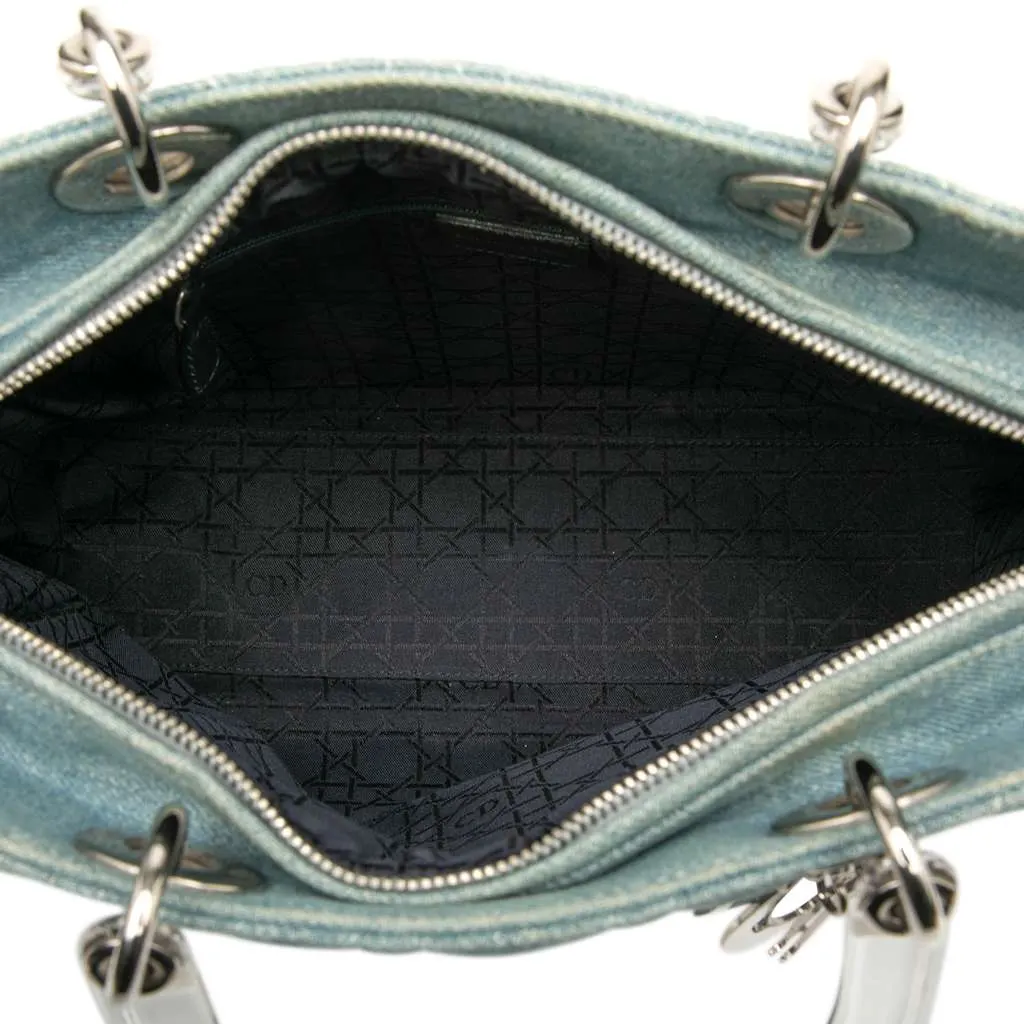Dior Large Denim Cannage Acrylic Handles Lady Dior Blue Denim Very good - Model View