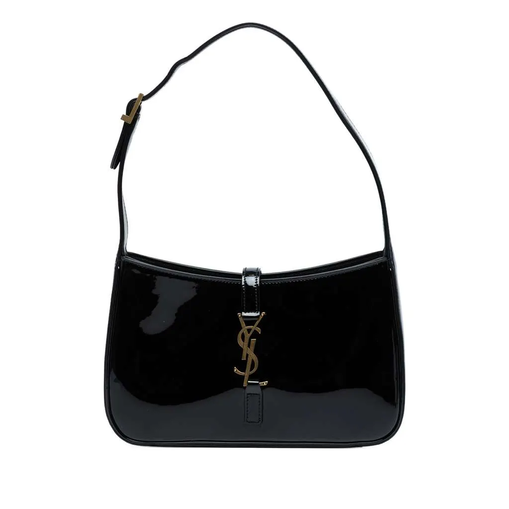Saint Laurent Patent Le 5 a 7 Shoulder Bag Black Leather Good - Front View