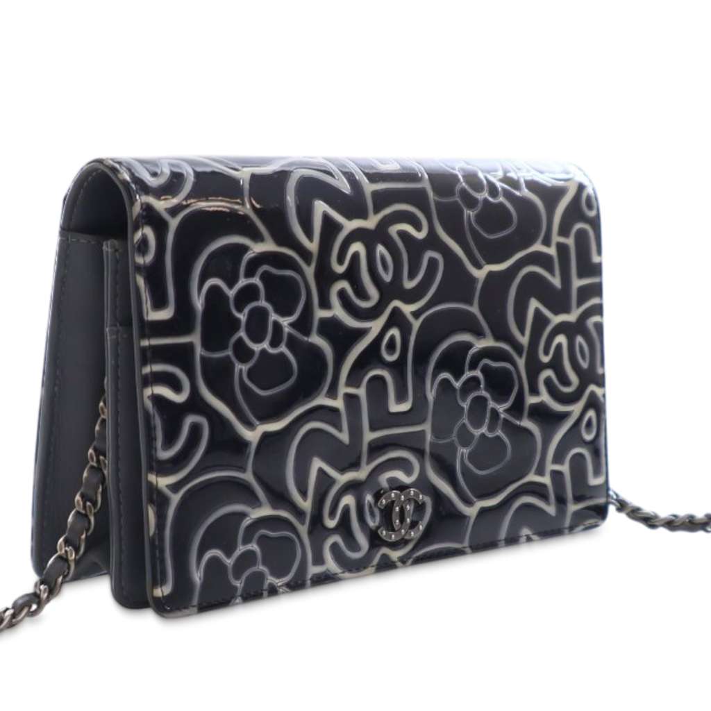 Chanel CC Embossed Patent Camellia Wallet On Chain - 2