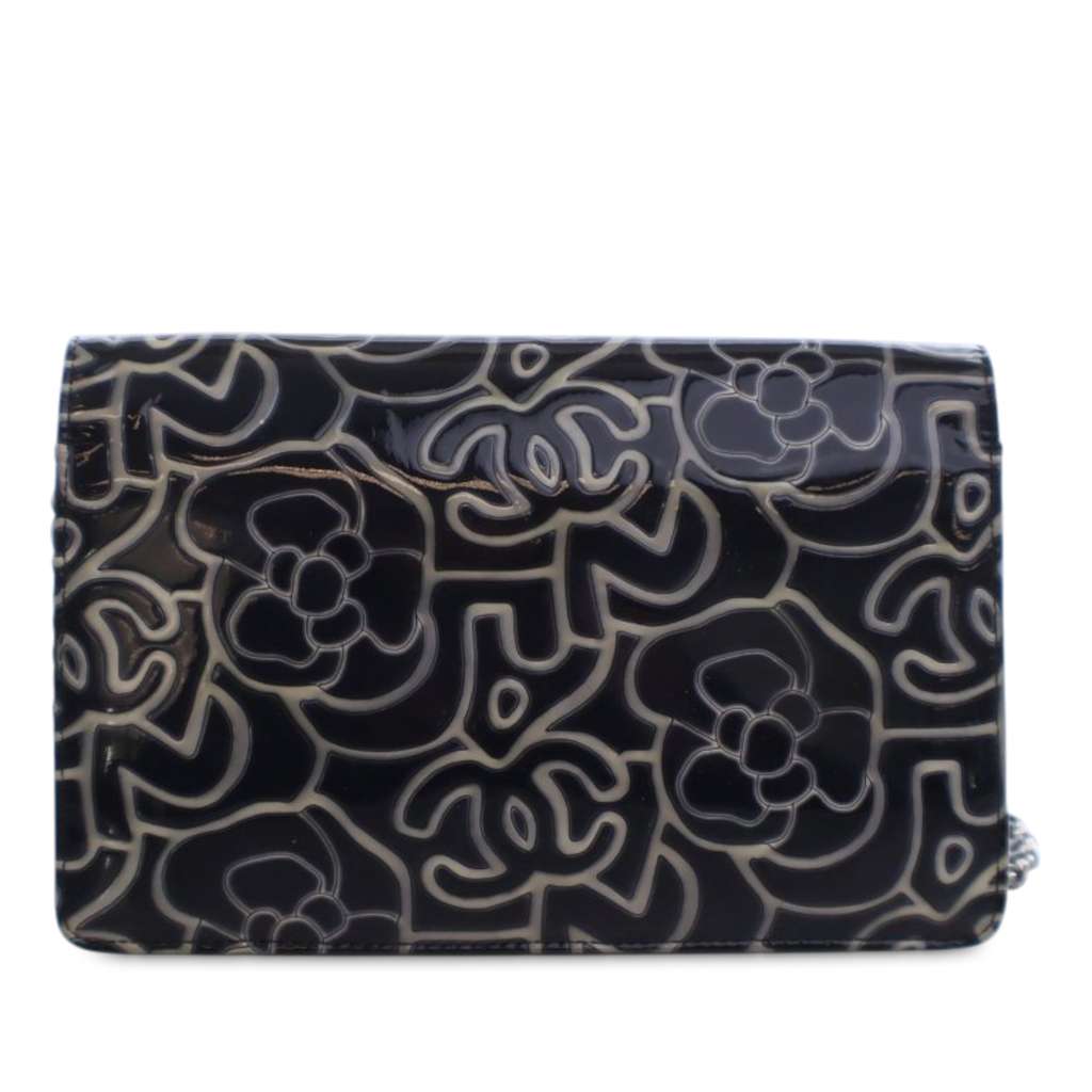 Chanel CC Embossed Patent Camellia Wallet On Chain - 3
