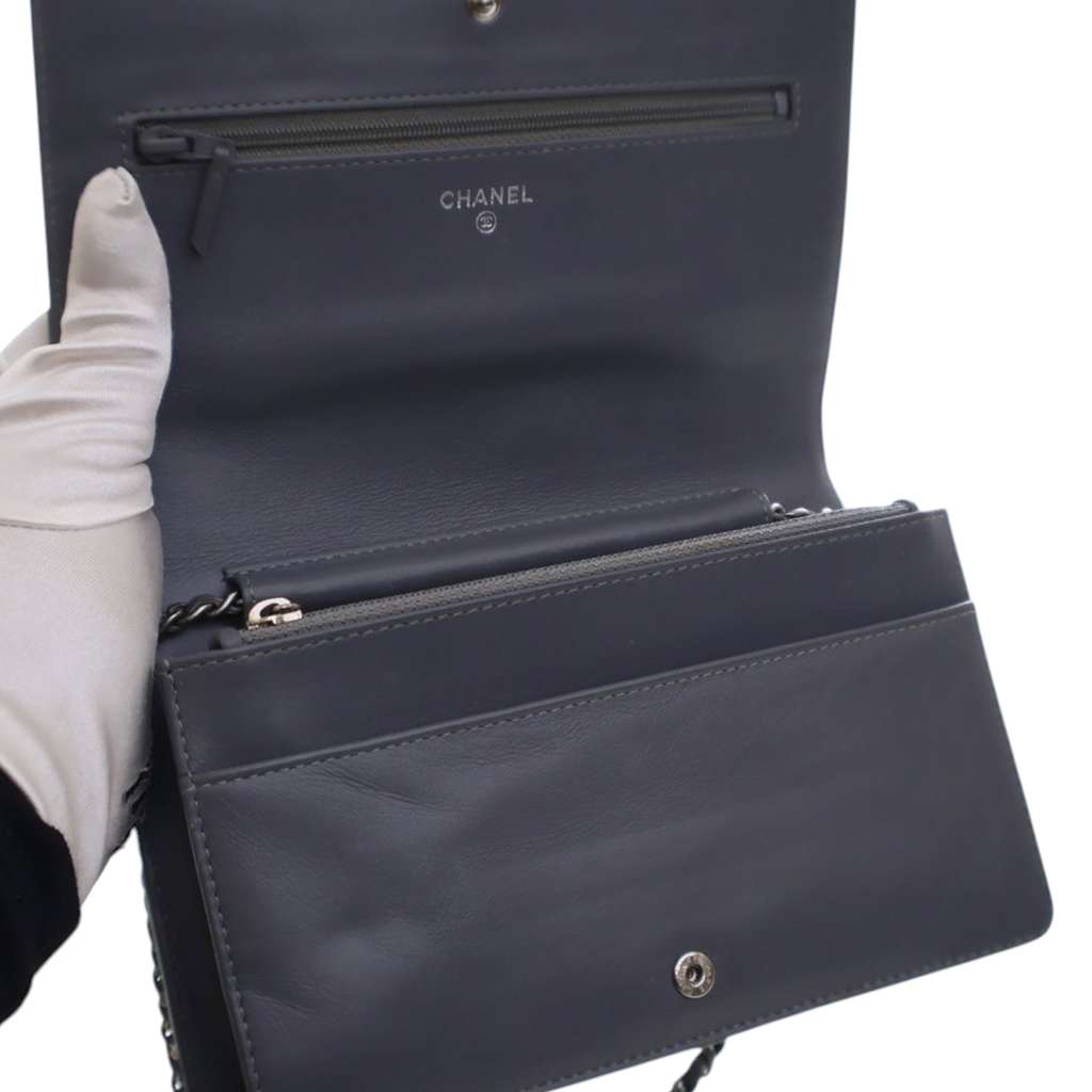 Chanel CC Embossed Patent Camellia Wallet On Chain - 5