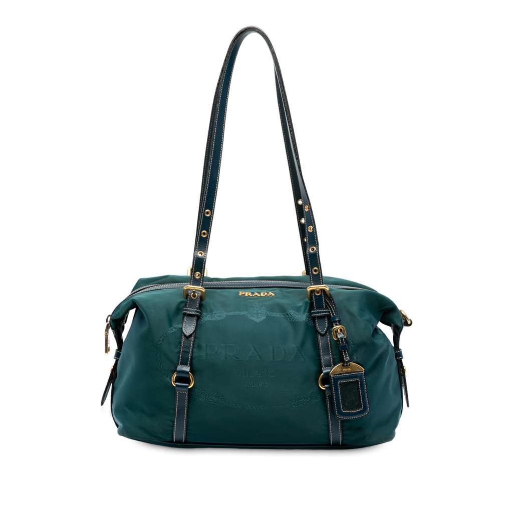 Prada Saffiano Trimmed Tessuto Logo Satchel