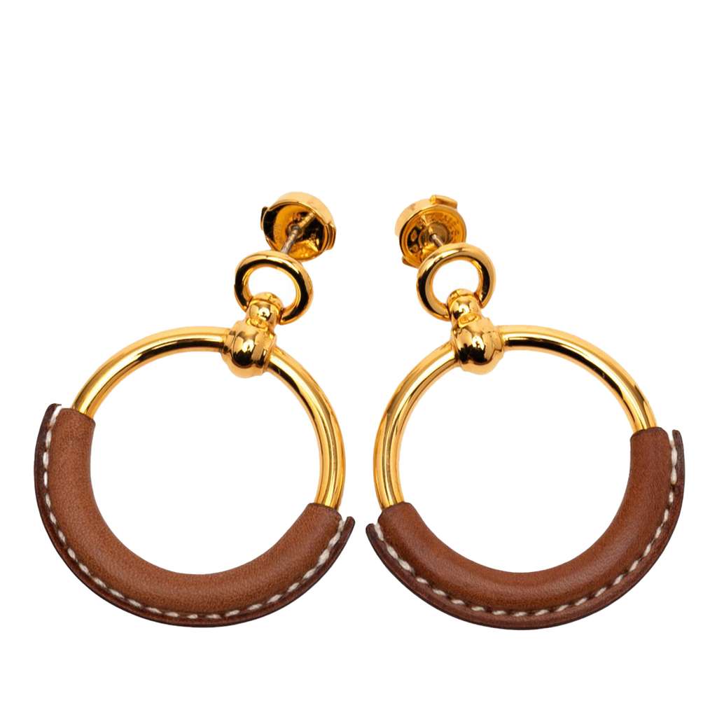 Hermès Gold Plated Barenia Loop Earrings