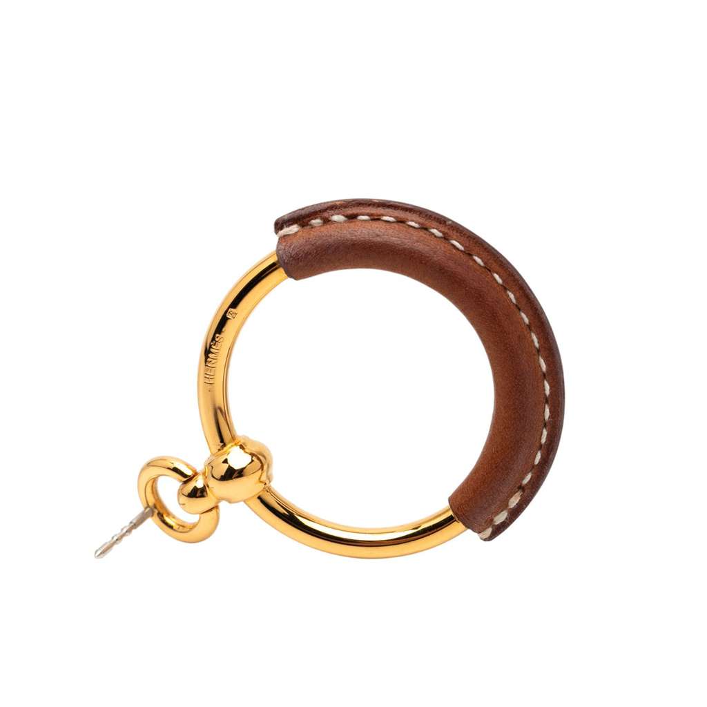 Hermès Gold Plated Barenia Loop Earrings - 5