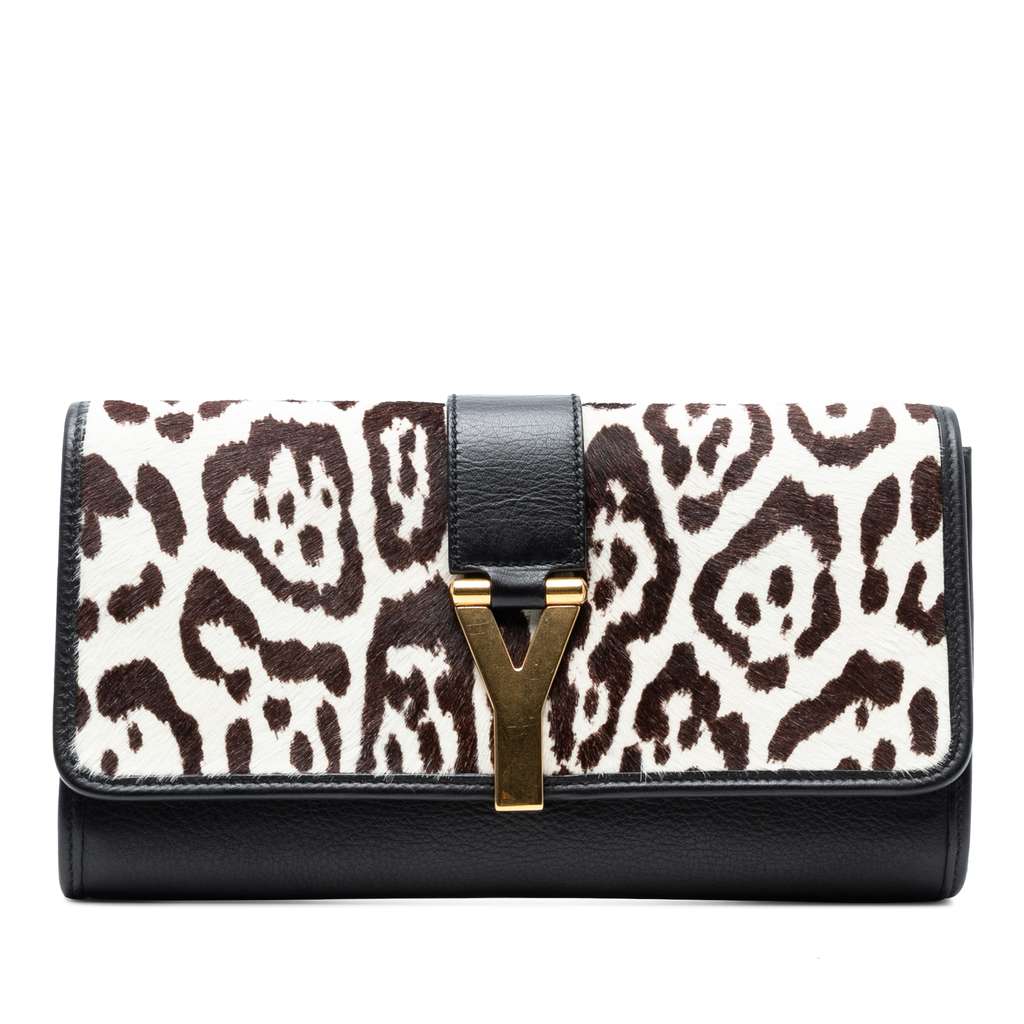 Saint Laurent Pony Hair Leopard Print Chyc Ligne Clutch