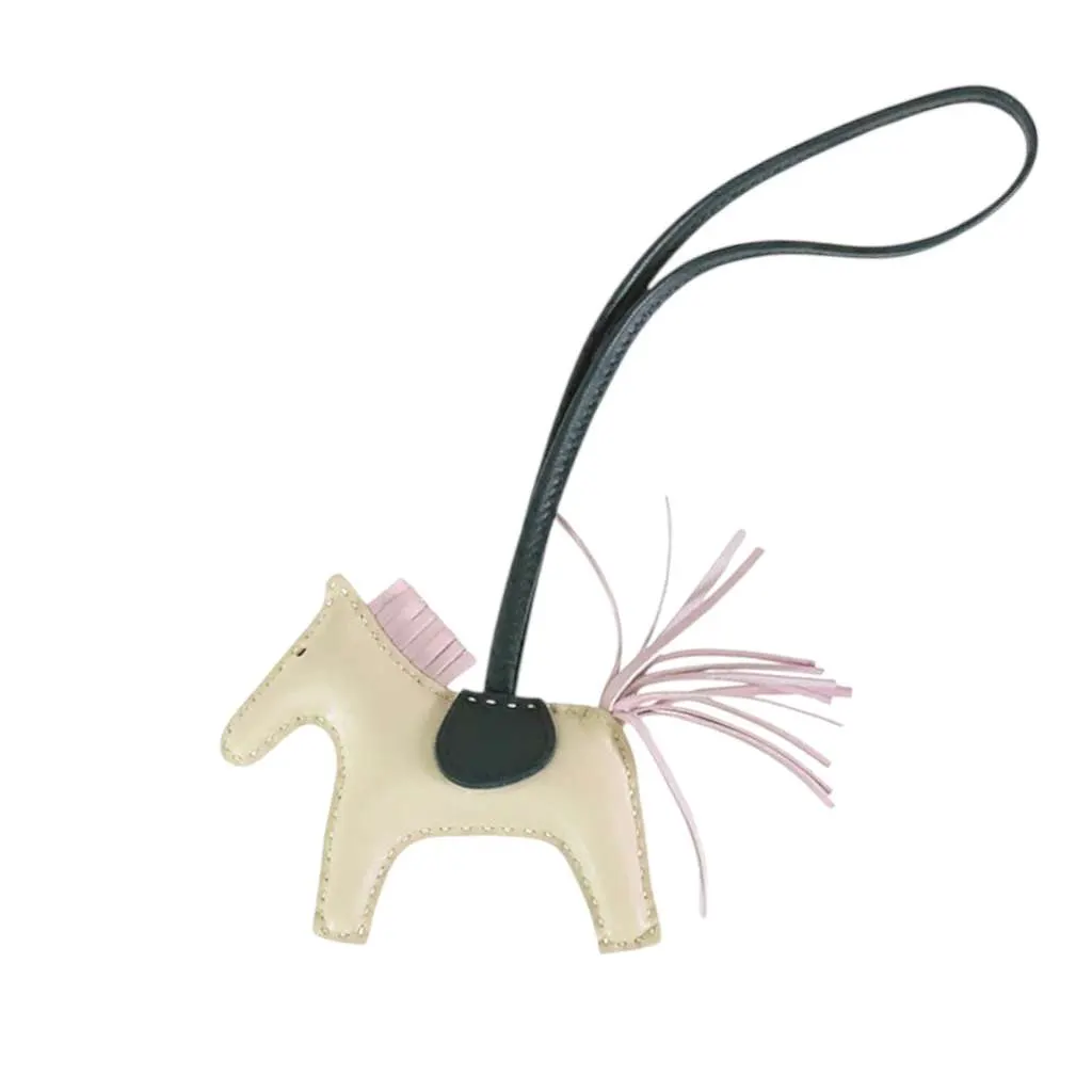 Hermès Milo Lambskin Grigri Rodeo Horse Bag Charm PM White Leather Good - Front View